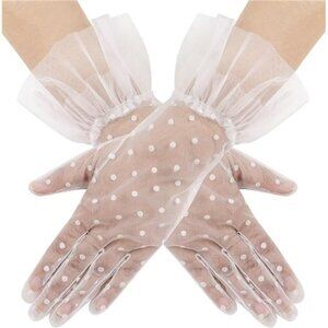Women's Short Lace Floral Gloves Sheer Mesh Tulle Wrist Length Wedding Bridal